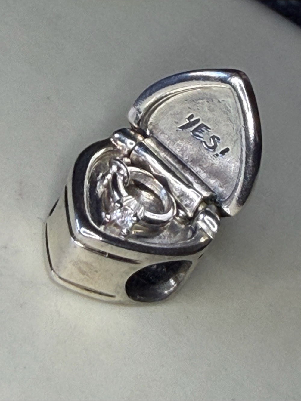 Sterling Silver 'Yes' Heart Locket Charm with Ring Detail